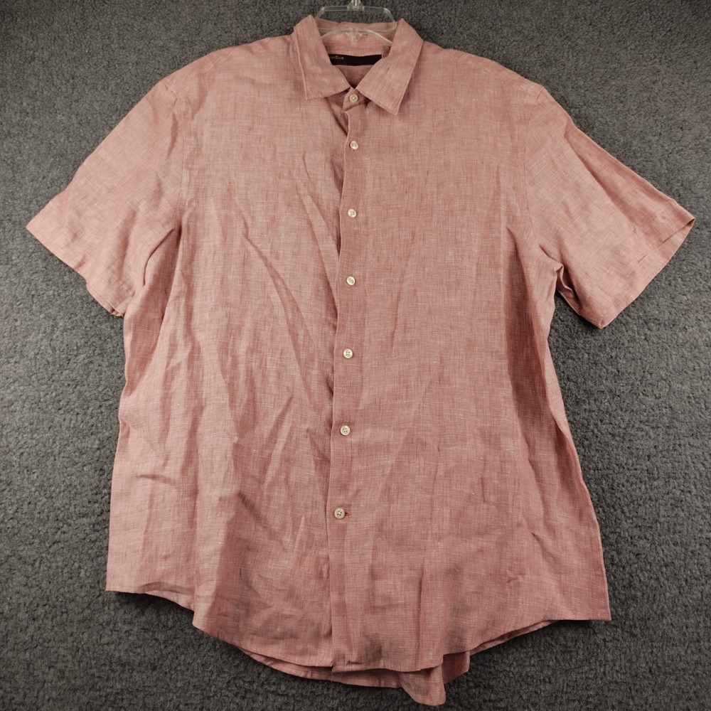Perry Ellis Mens XL Slim Salmon Red Linen Short Sleeve Button Down Shirt